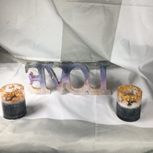 Resin Love Sign  2 matching Votive Candle Holders - Picture 5 of 12